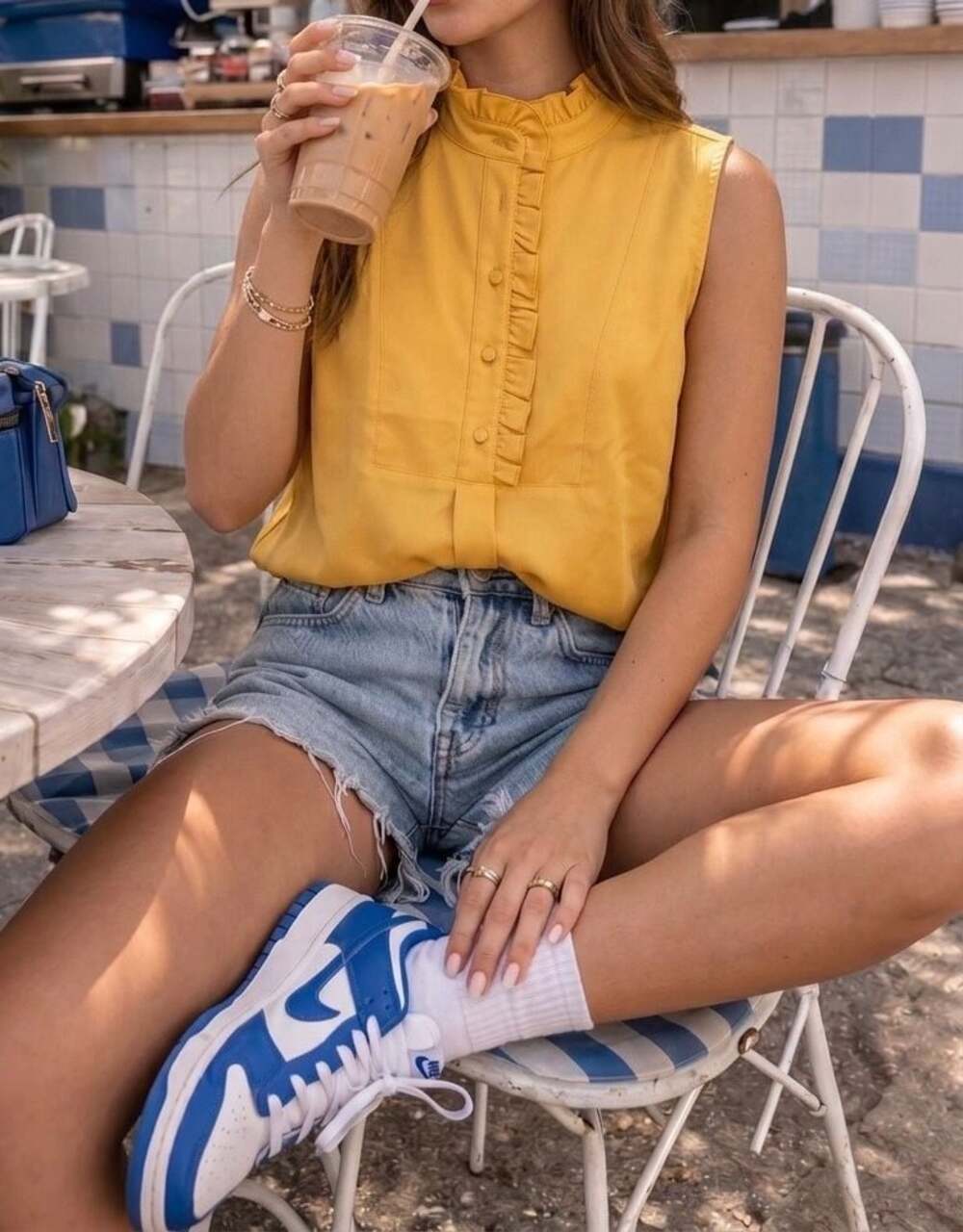 J.Crew Factory Saffron Yellow Ruffle-Trim Sleeveless Henley Tank Blouse